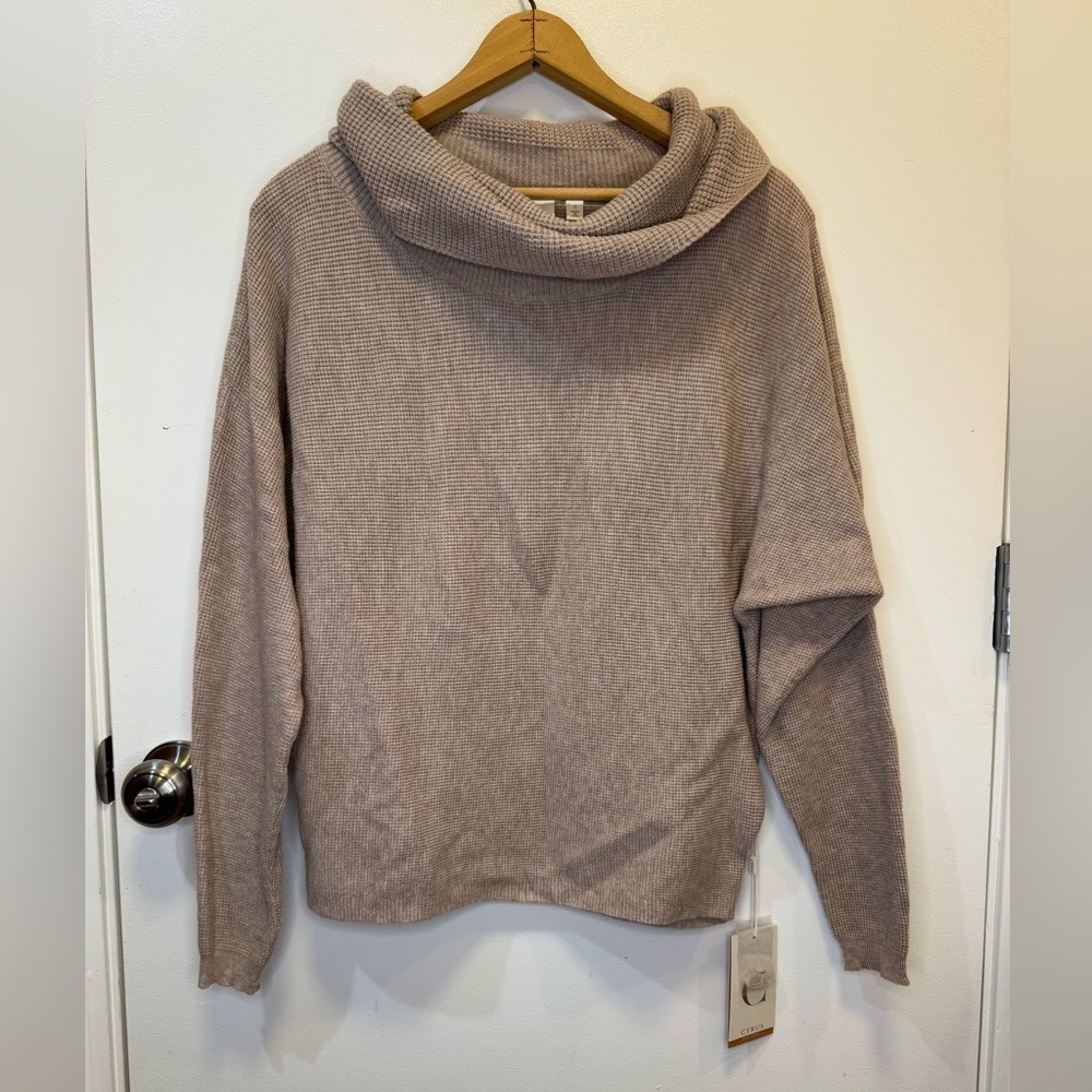 Cyrus Tan Cowl Neck Sweater with Relaxed Fit Women’s Size Small